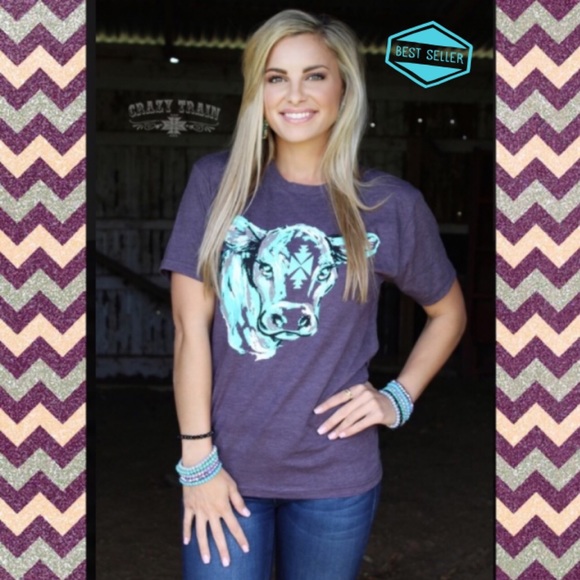 Crazy Train Tops - 🔥 Conway Calf Short Sleeve Purple Tee Crazy Train